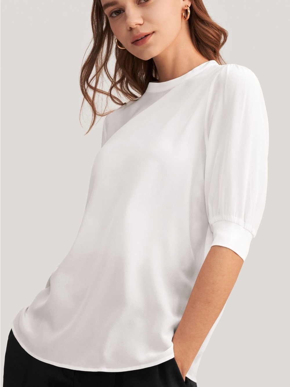 Lilysilk Elegant Casual Silk Tee With Rib Cuff